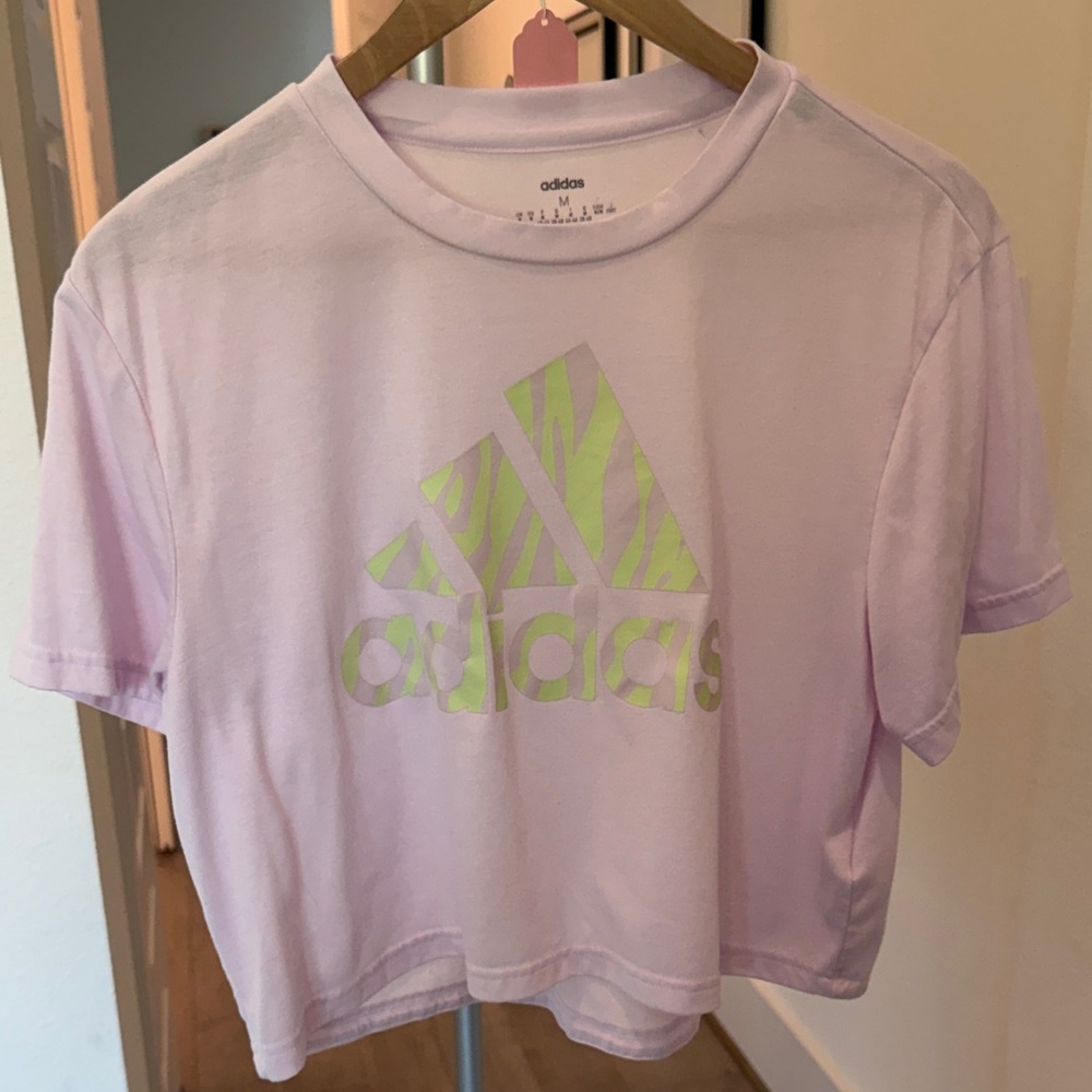 Adidas Kids Light Purple Tee with Green Logo